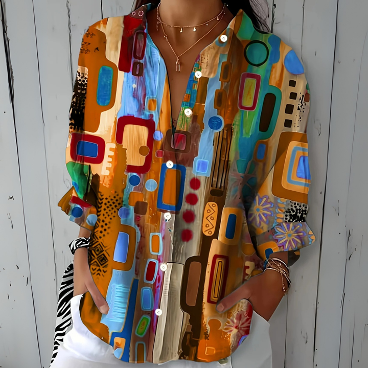 Catalina™ | Blusa Artistica con Bottoni - Colori Vivaci e Stile Unico