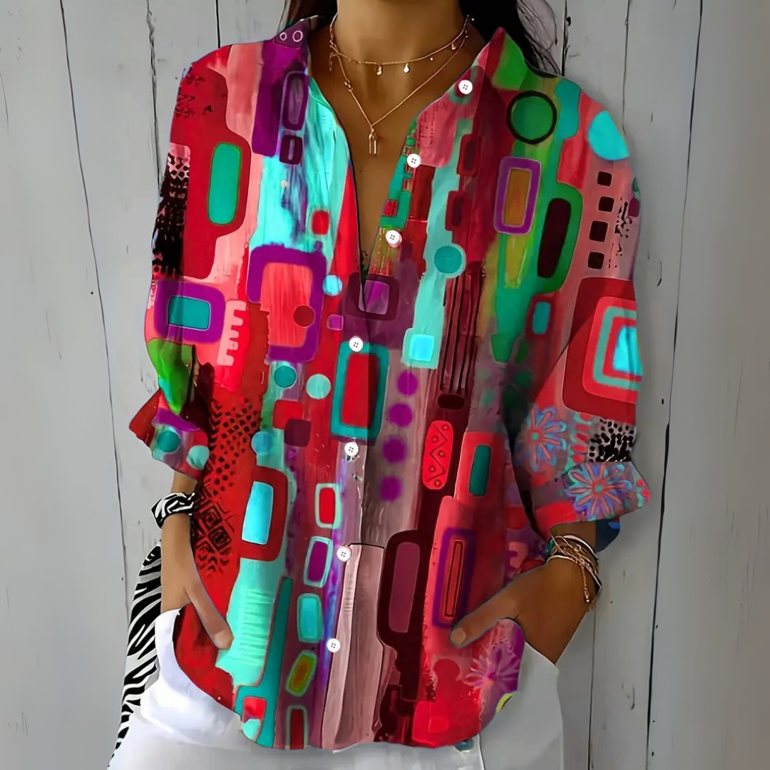 Catalina™ | Blusa Artistica con Bottoni - Colori Vivaci e Stile Unico