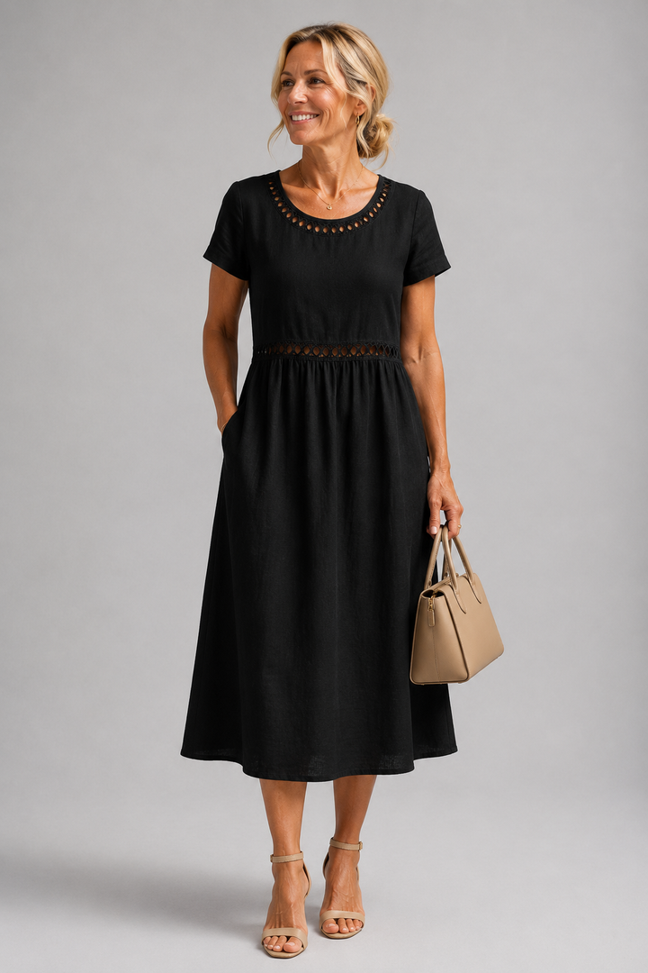Noor™ Abito Midi in Puro Cotone con Ricamo Raffinato
