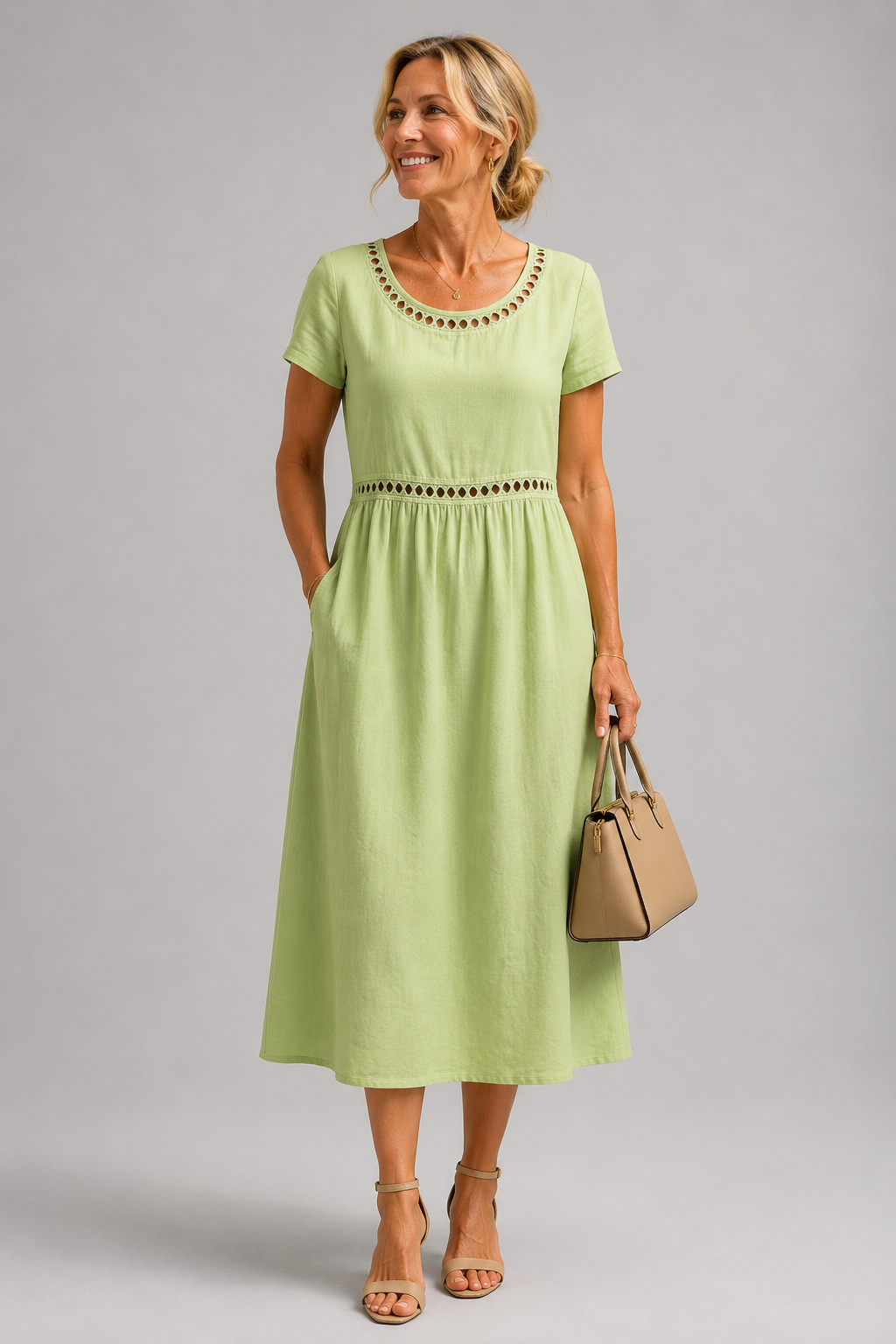 Noor™ Abito Midi in Puro Cotone con Ricamo Raffinato