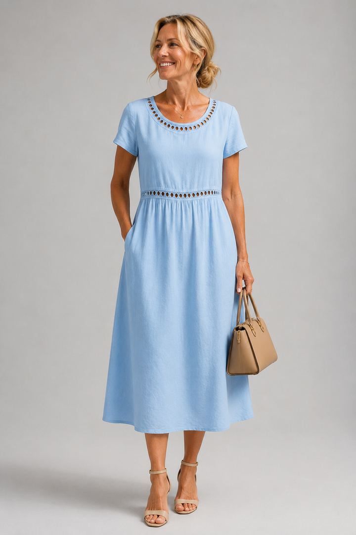 Noor™ Abito Midi in Puro Cotone con Ricamo Raffinato