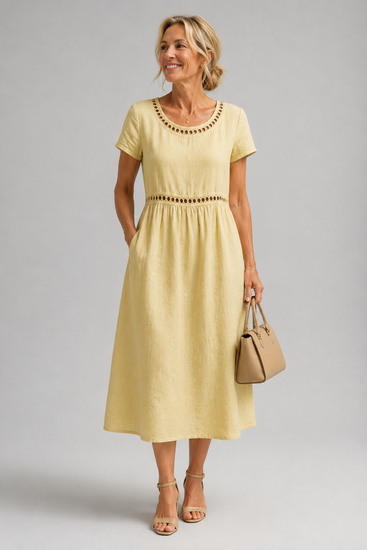 Noor™ Abito Midi in Puro Cotone con Ricamo Raffinato