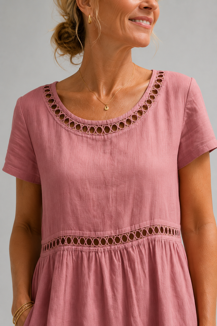Noor™ Abito Midi in Puro Cotone con Ricamo Raffinato