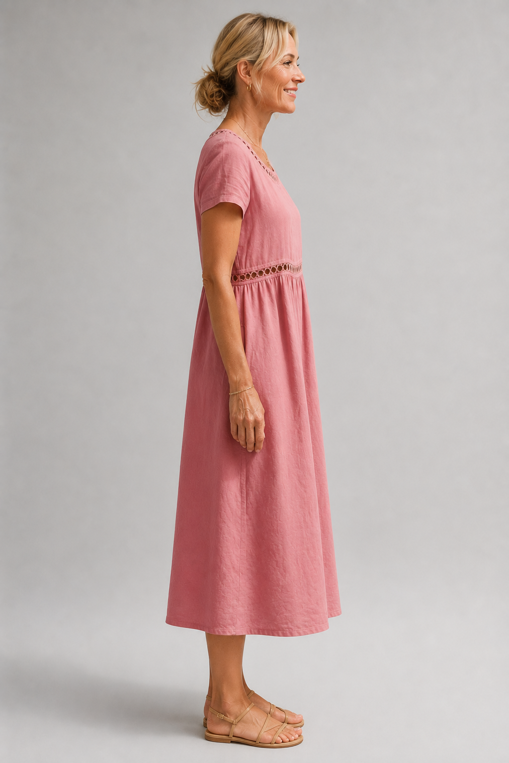 Noor™ Abito Midi in Puro Cotone con Ricamo Raffinato