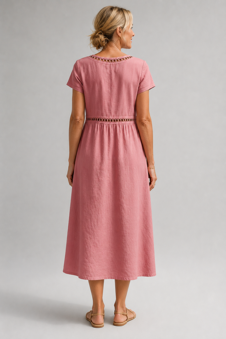 Noor™ Abito Midi in Puro Cotone con Ricamo Raffinato