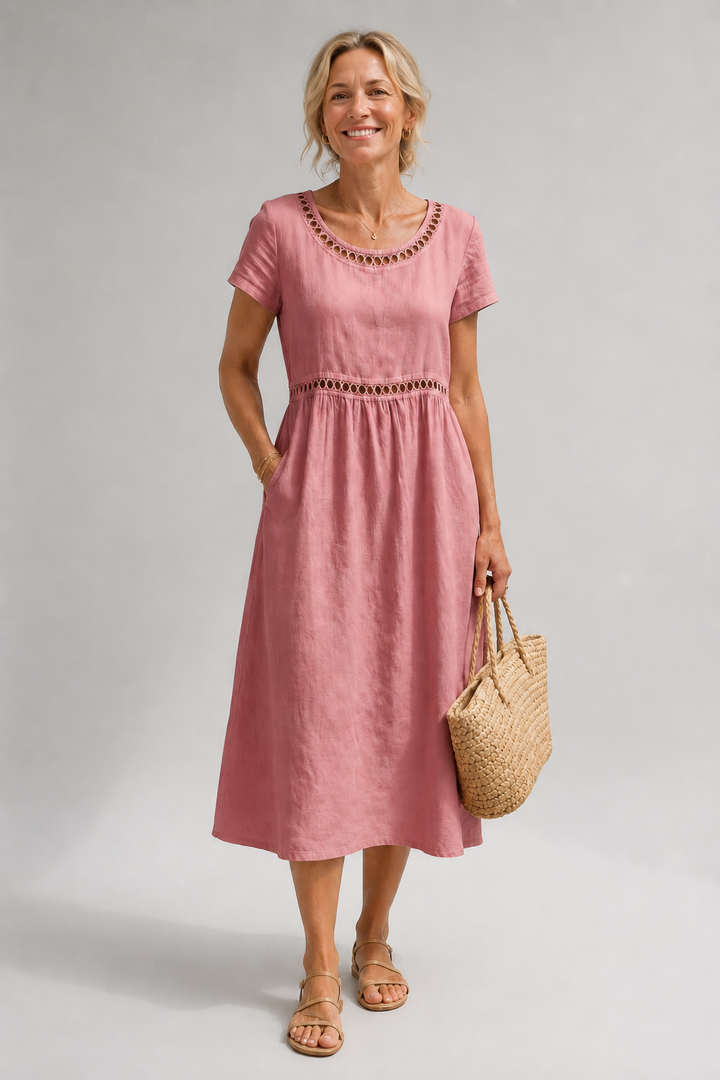 Noor™ Abito Midi in Puro Cotone con Ricamo Raffinato