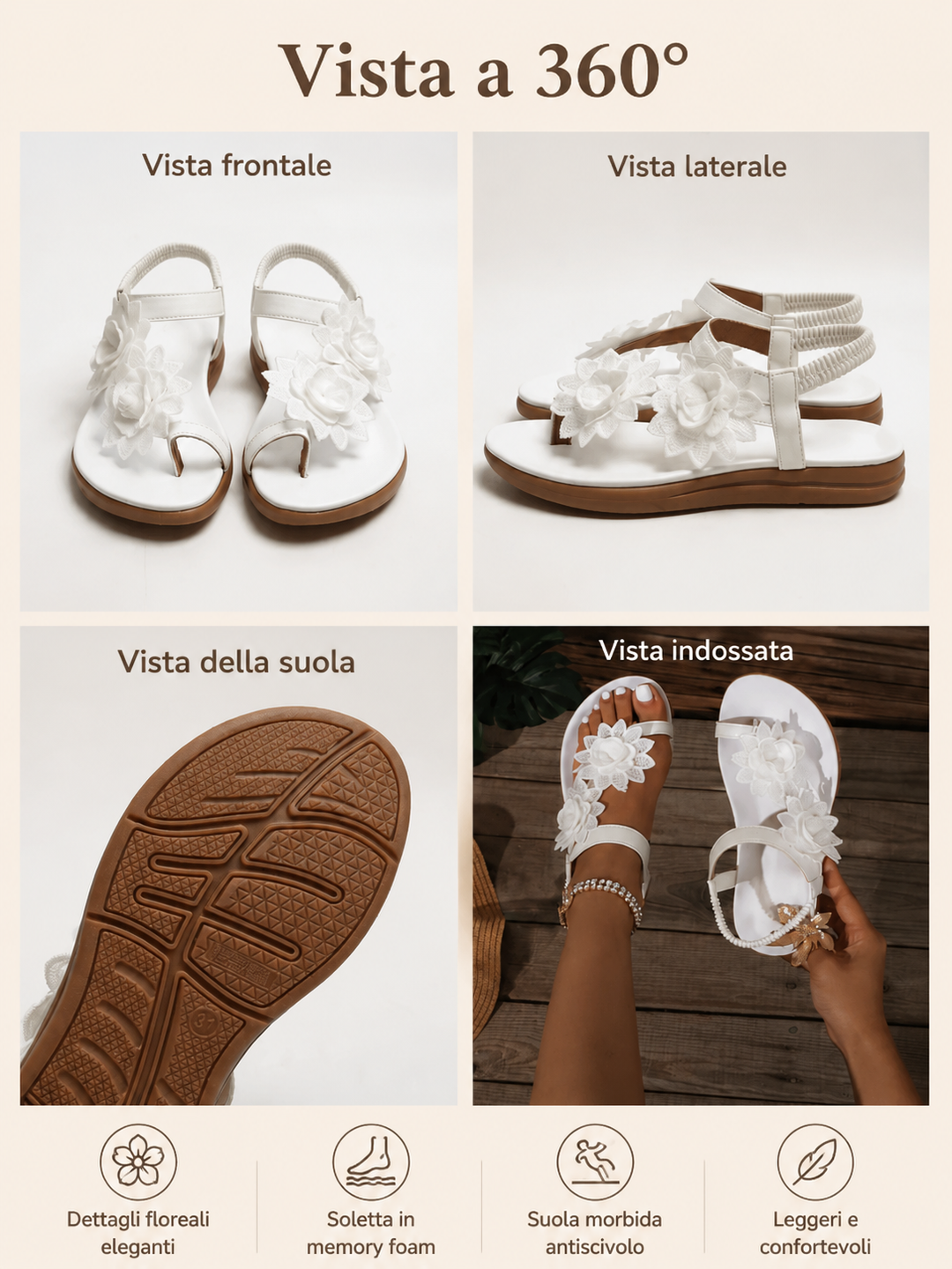 Floréa | Sandali con Fiori Ricamati e Soletta Ortopedica