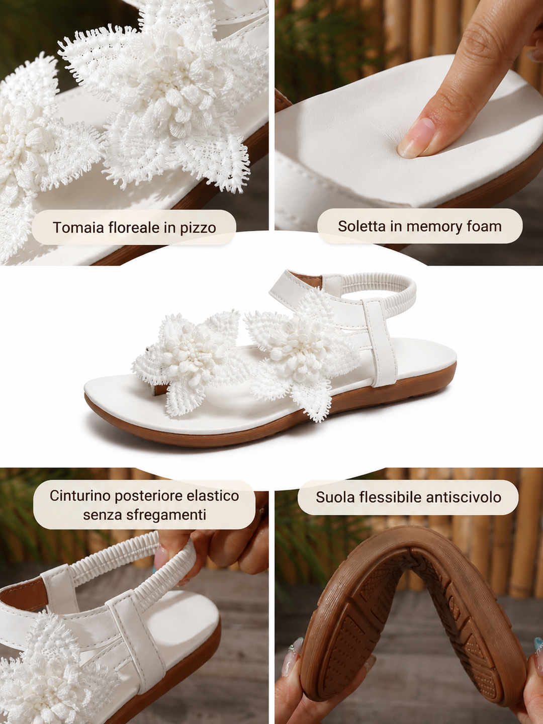 Floréa | Sandali con Fiori Ricamati e Soletta Ortopedica