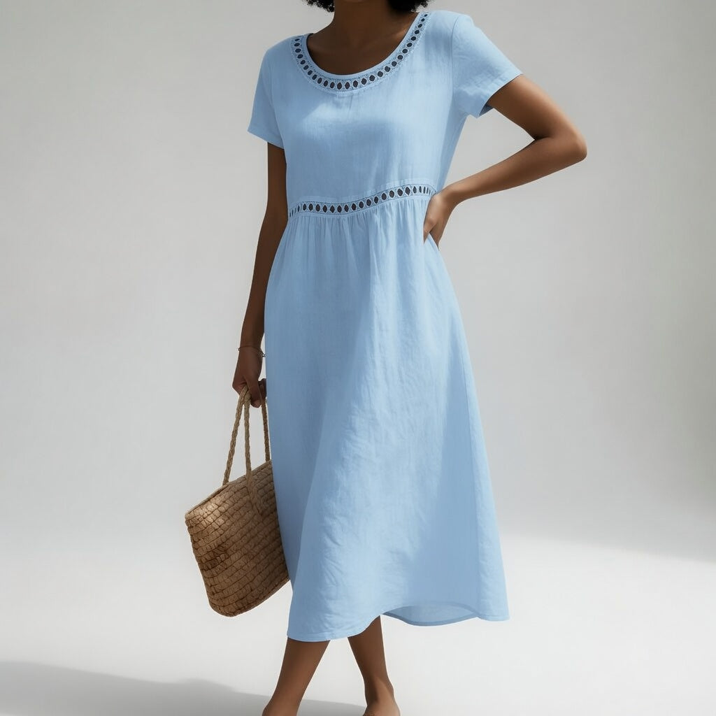 Pernelle™ Abito midi in 100% cotone con delicati ricami