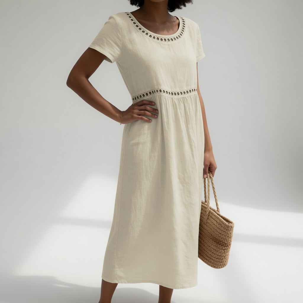 Pernelle™ Abito midi in 100% cotone con delicati ricami