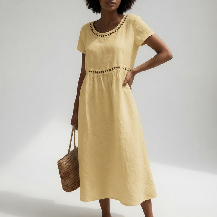 Pernelle™ Abito midi in 100% cotone con delicati ricami